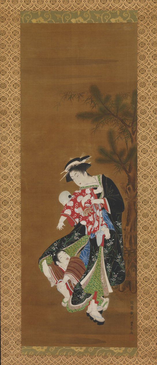 Yeni Yılda Anne ve Çocuk, 18. yüzyıl. by Utagawa Toyoharu