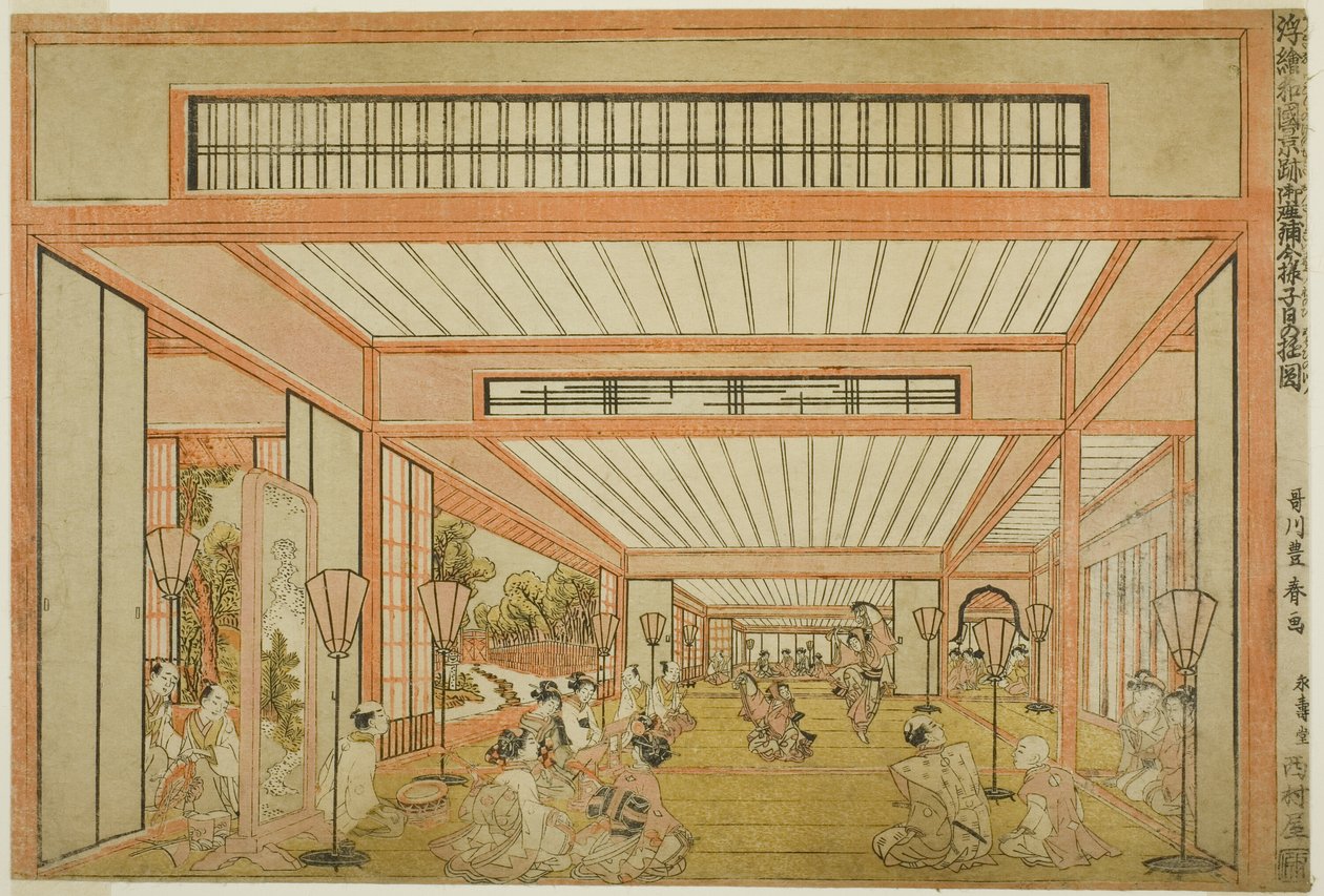 Japonya'daki Resepsiyon Odalarının Görünümleri --Modern Tarzda Fare Günü Eğlenceleri (Uki-e wakoku keiseki ozashiki imayo ne no hi no asobi no zu) by Utagawa Toyoharu