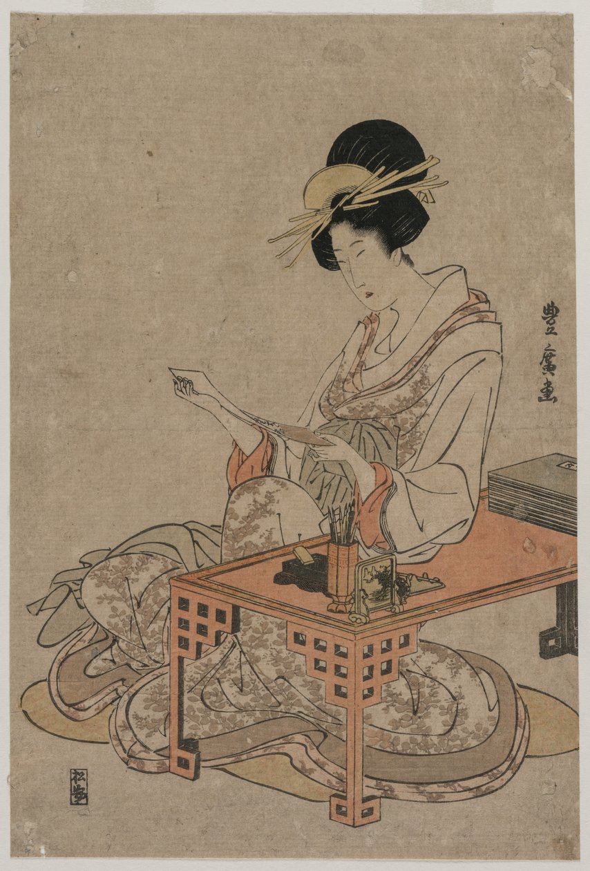 Bir Yazı Masasında Oturan Fahişe by Utagawa Toyohiro