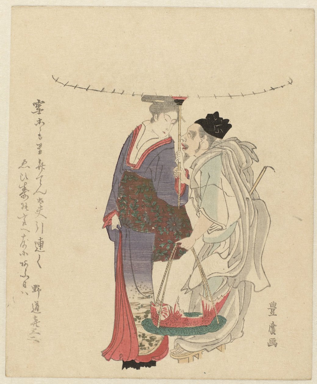 Bir kadınla şans tanrısı Ebisu by Utagawa Toyohiro