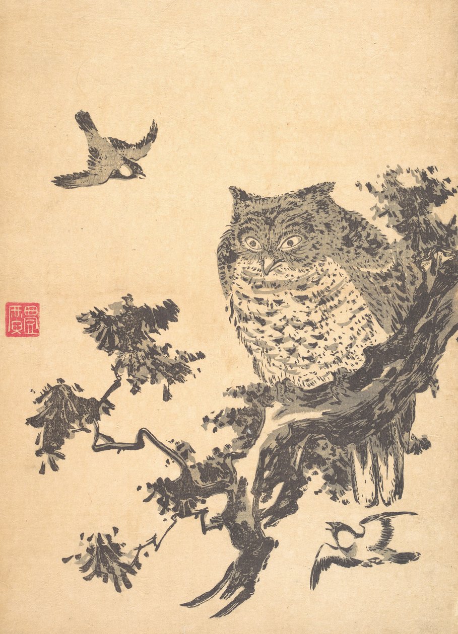 Baykuş ve İki Kırlangıç. by Utagawa Toyohiro