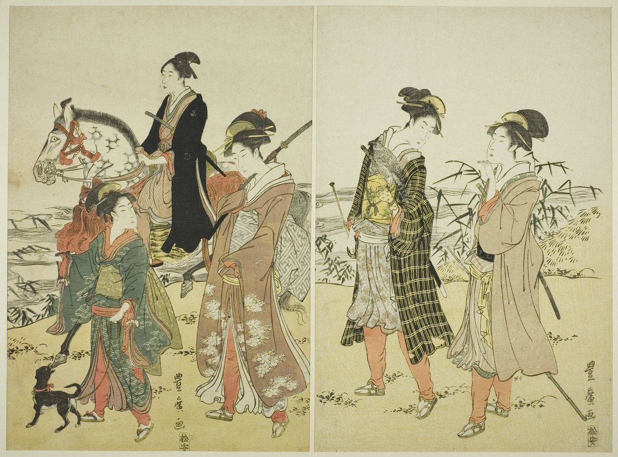 Nehir kenarında şahinler partisi by Utagawa Toyohiro