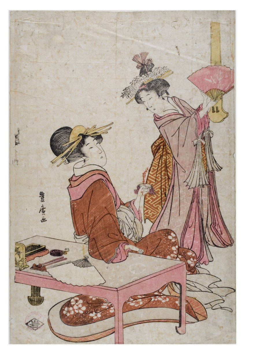 Hayranları olan iki kadın figürü by Utagawa Toyohiro