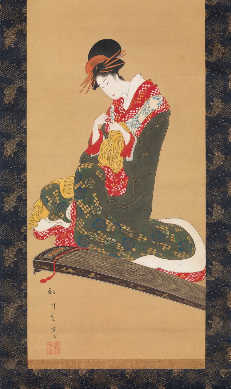 Koto çalmak için parmak mızrap takan kadın, 19. yüzyılın başlarında. by Utagawa Toyohiro