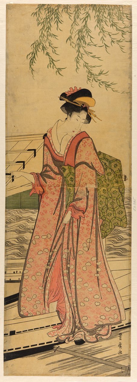 Bir tekneden adım atan genç kadın by Utagawa Toyohiro
