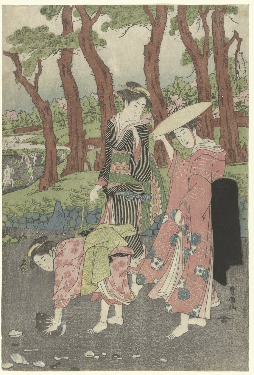 Düşük gelgitte balık ve kabukları toplayın. by Utagawa Toyokuni (I)