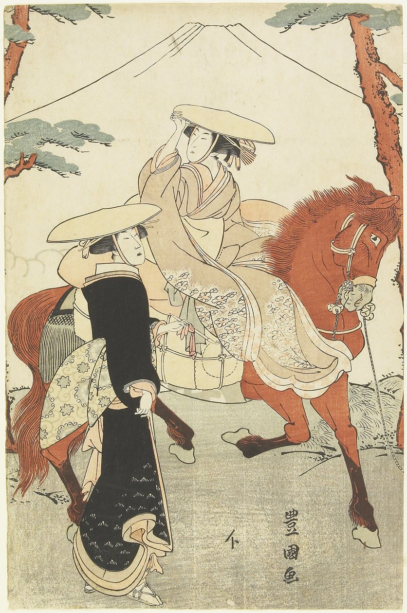 (İki Kadın, Biri Yürüyen, Biri Atlı), 18. yüzyılın sonu - 19. yüzyılın başı by Utagawa Toyokuni