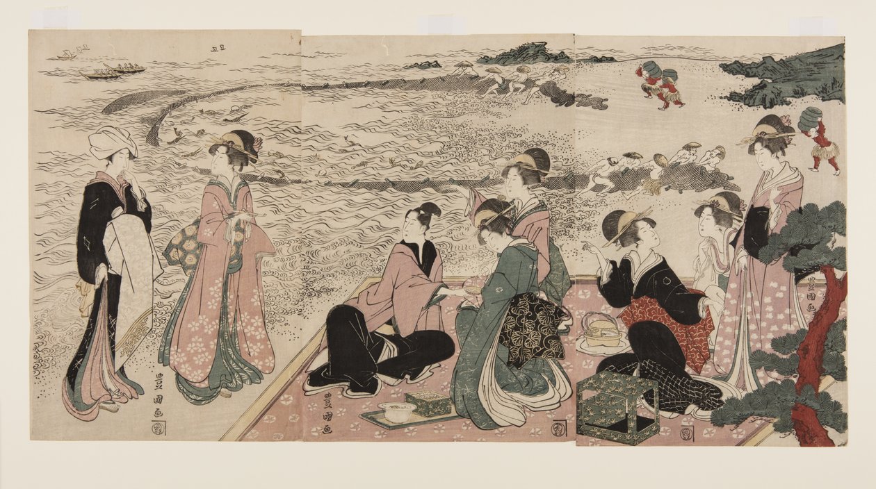 Deniz Kıyısında Bir Piknik (renkli tahta baskı) by Utagawa Toyokuni