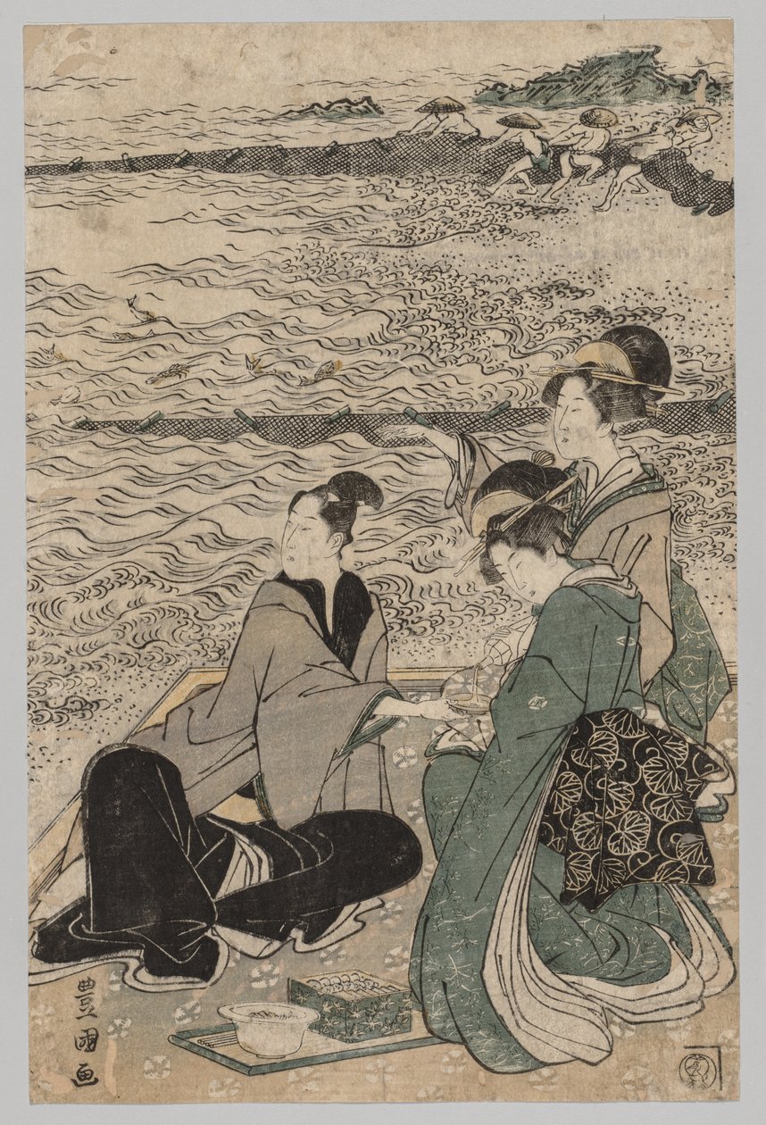 Deniz Kıyısında Erkek ve İki Kadın by Utagawa Toyokuni