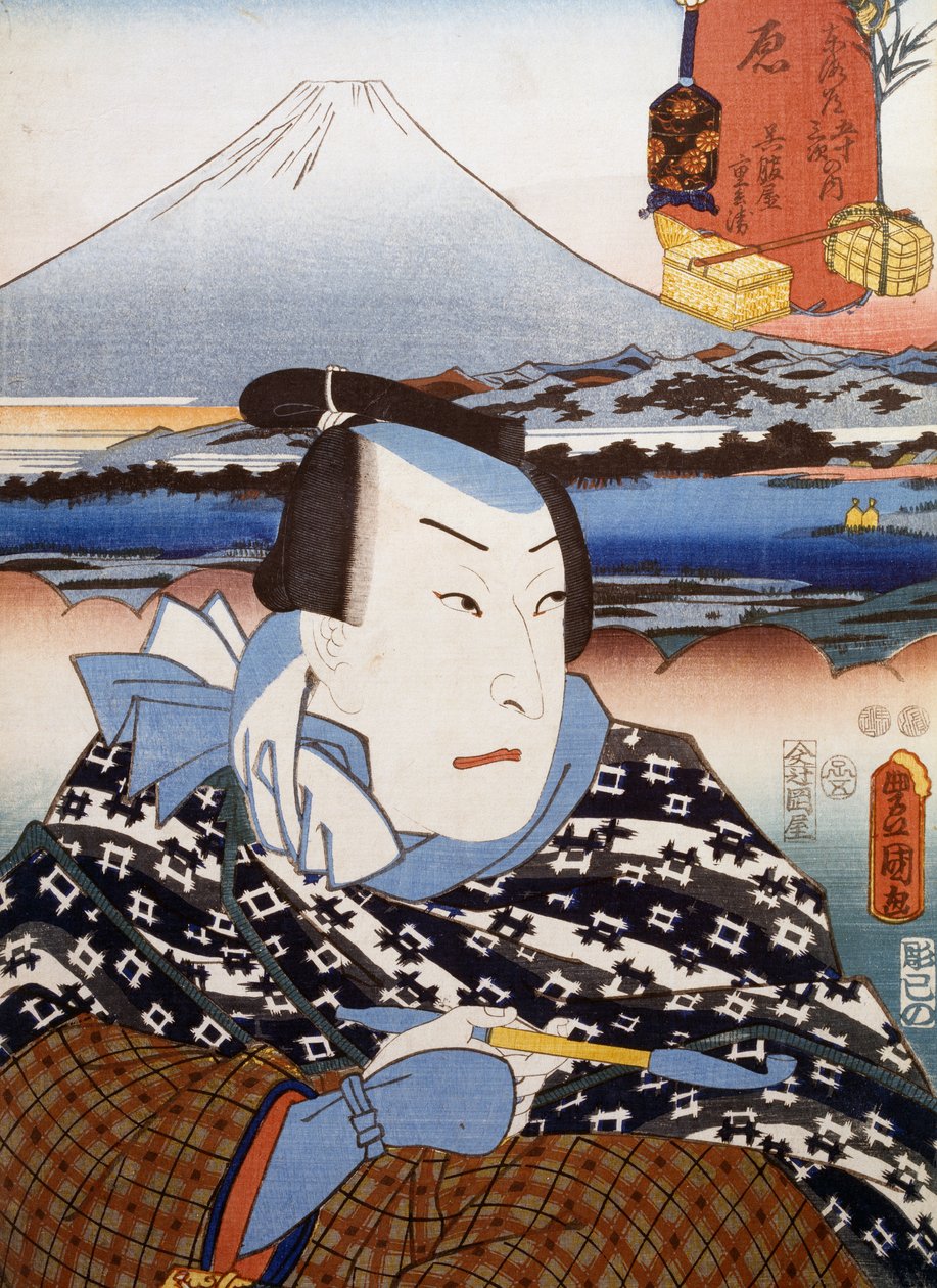 Fuji Dağı önünde Kabuki tiyatro oyuncusu portresi, Utagawa Toyokuni (1769-1825) tarafından ukiyo-e sanat baskısı, gravür, Japon uygarlığı, Edo dönemi by Utagawa Toyokuni