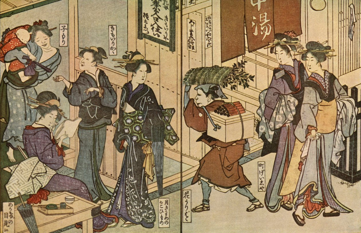 Kadınlar ve bir erkek hizmetçi, 1802, 1924. by Utagawa Toyokuni