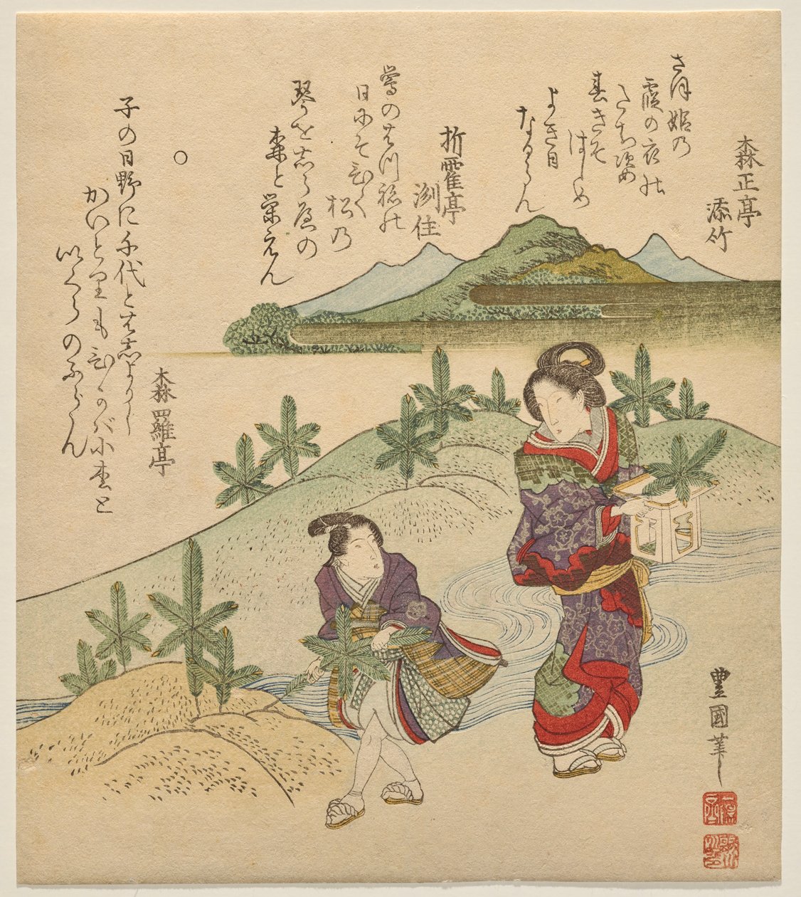 Genç çift yeni yıl topluyor by Utagawa Toyokuni II