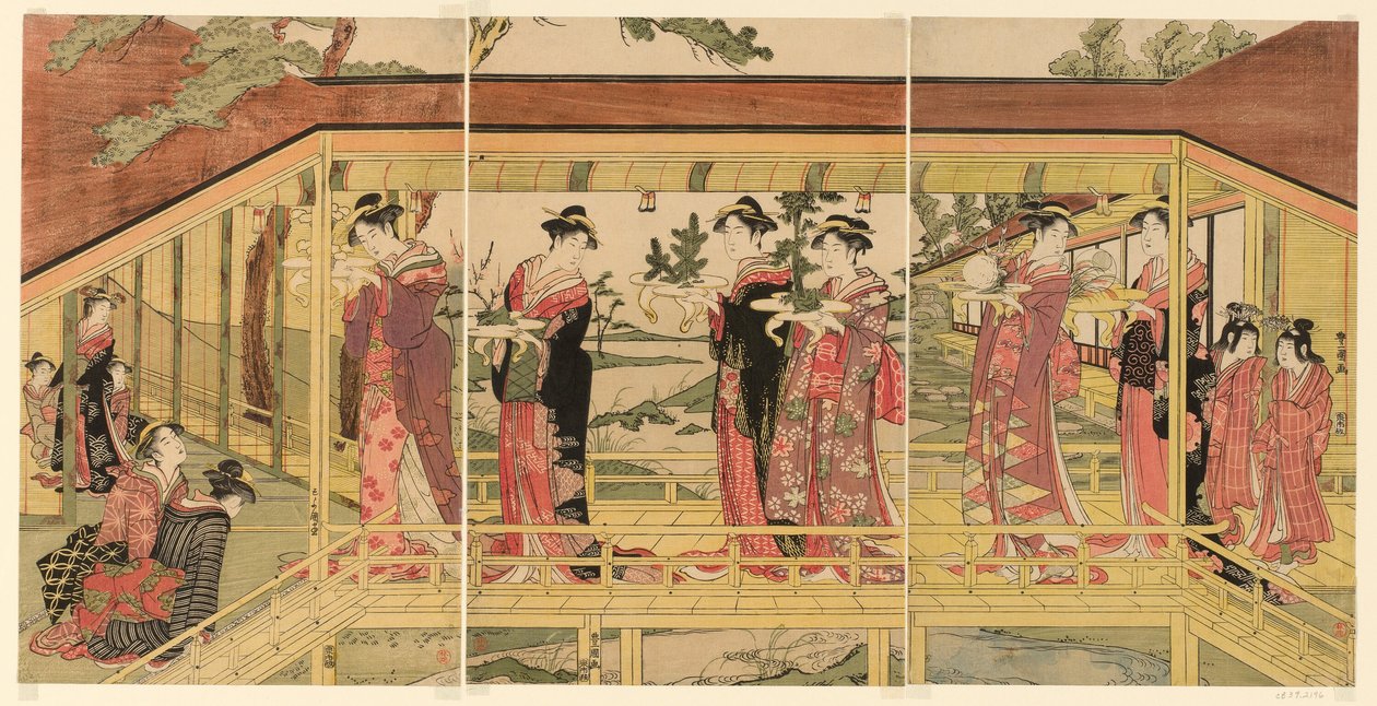 Shimadai süslemeleri tutan bir kadın alayı by Utagawa Toyokuni I