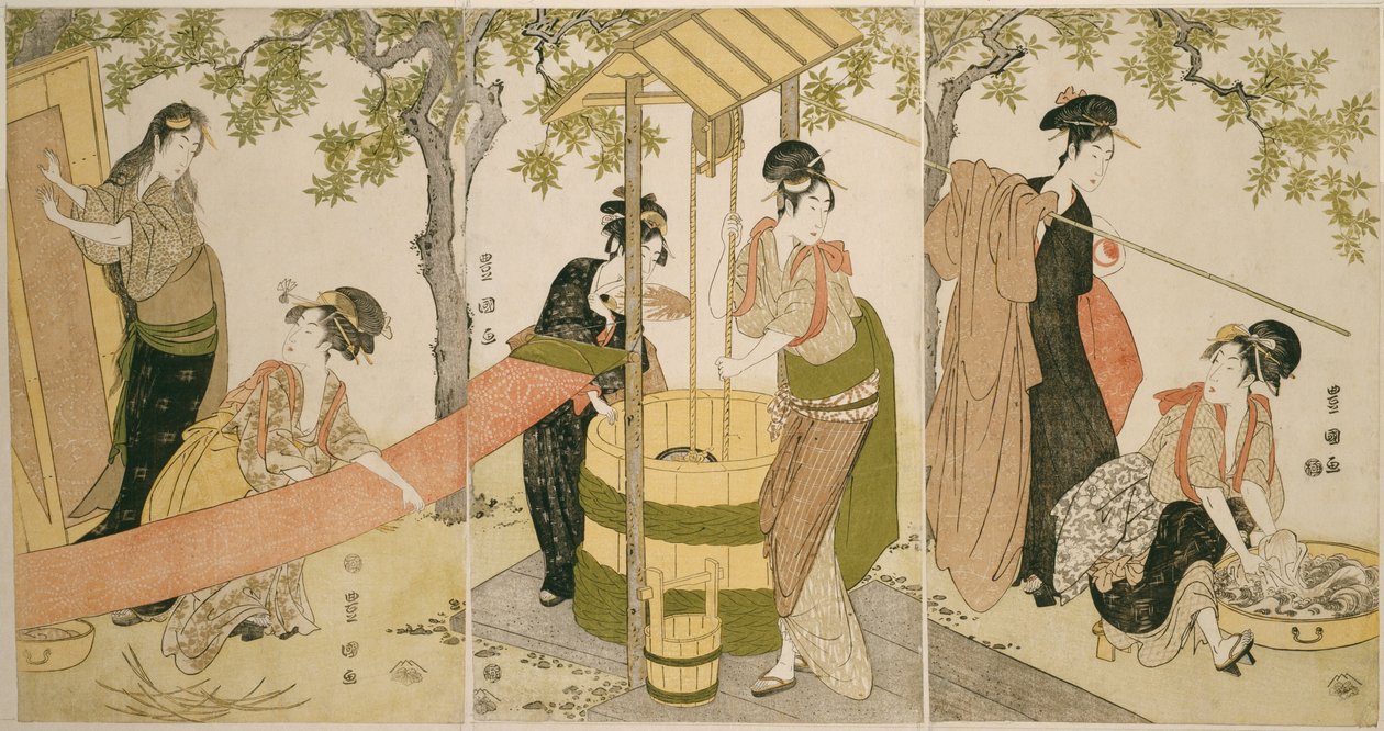 Kuyu Kenarında Çamaşır Yıkamak (Idobata no sentaku to araihari) by Utagawa Toyokuni I