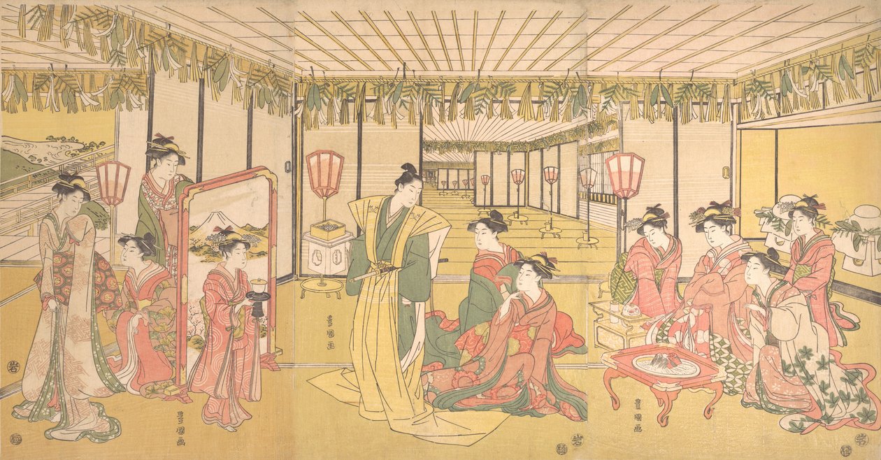 Büyük Bir Malikanede Yeni Yıl Kutlaması, ca. 1791. by Utagawa Toyokuni I