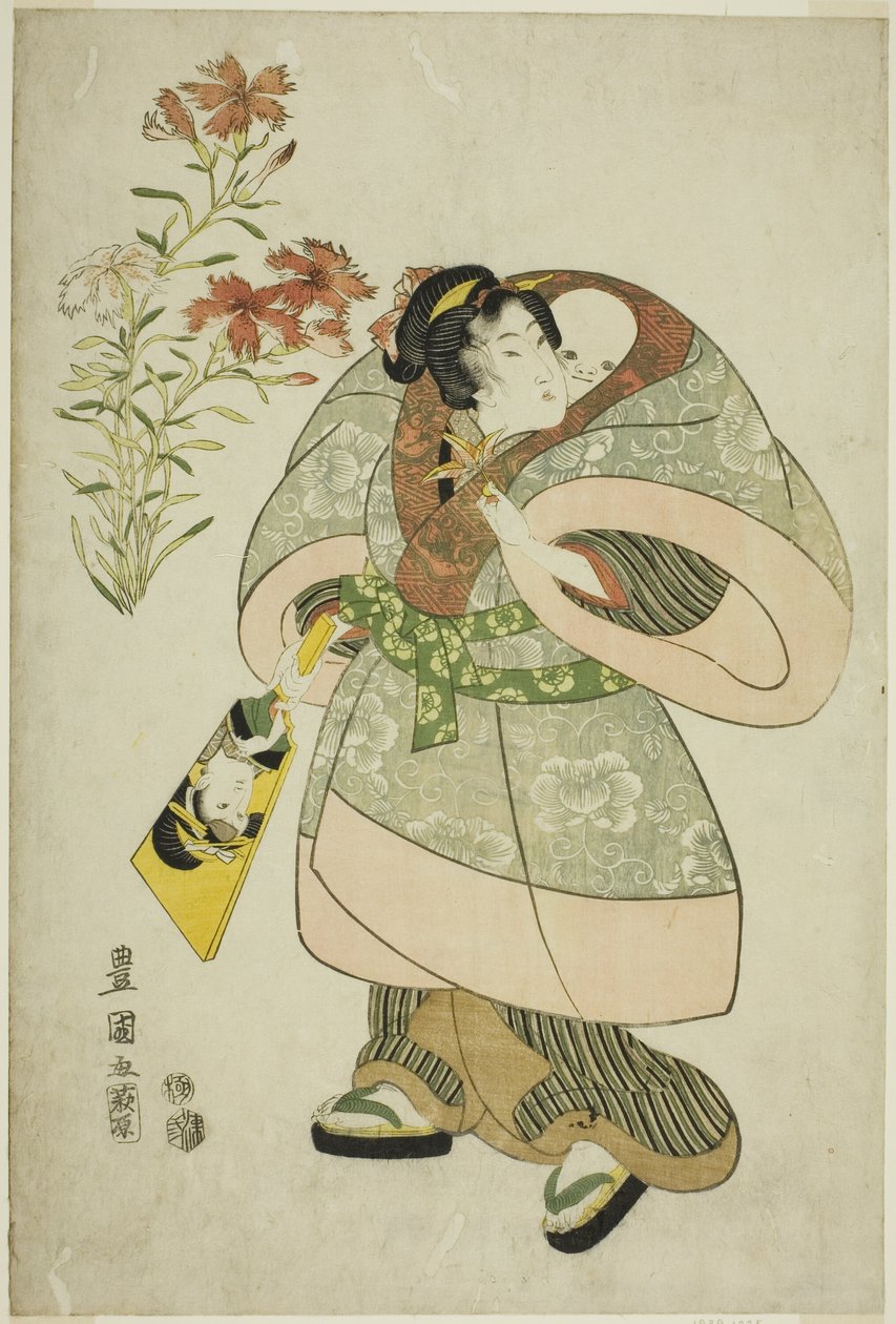 Pembeler: isimsiz bir dizi güzellik ve çiçekten hemşire ve bebek by Utagawa Toyokuni I