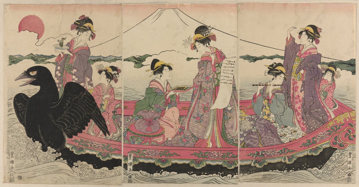 Yeni Yılda Bir Teknedeki Kadınlar, İyi Şansın Yedi Tanrısını taklit ediyor by Utagawa Toyokuni I