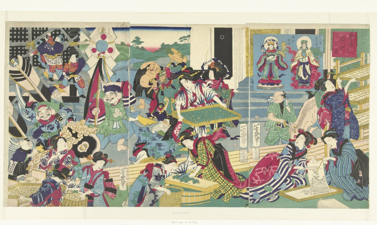 İpekböceği Yetiştiriciliğinde Yedi Şans Tanrısı by Utagawa Yoshiiku