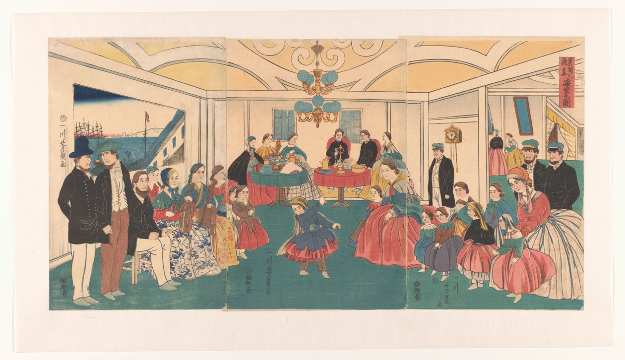 Yabancılar bir ziyafette eğleniyor Ikokujin shuen yuraku no zu (nesnedeki başlık) by Utagawa Yoshikazu