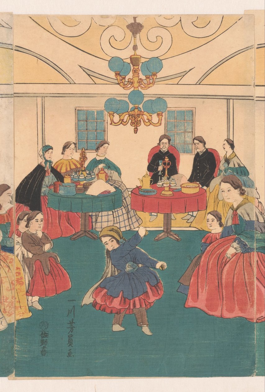 Yabancılar bir ziyafette eğleniyor by Utagawa Yoshikazu