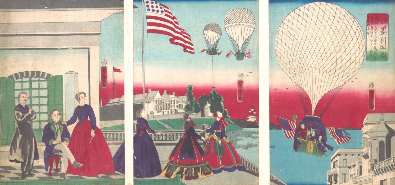 Amerikan Balon Yükselişi Amerikakoku, 1867. by Utagawa Yoshitora