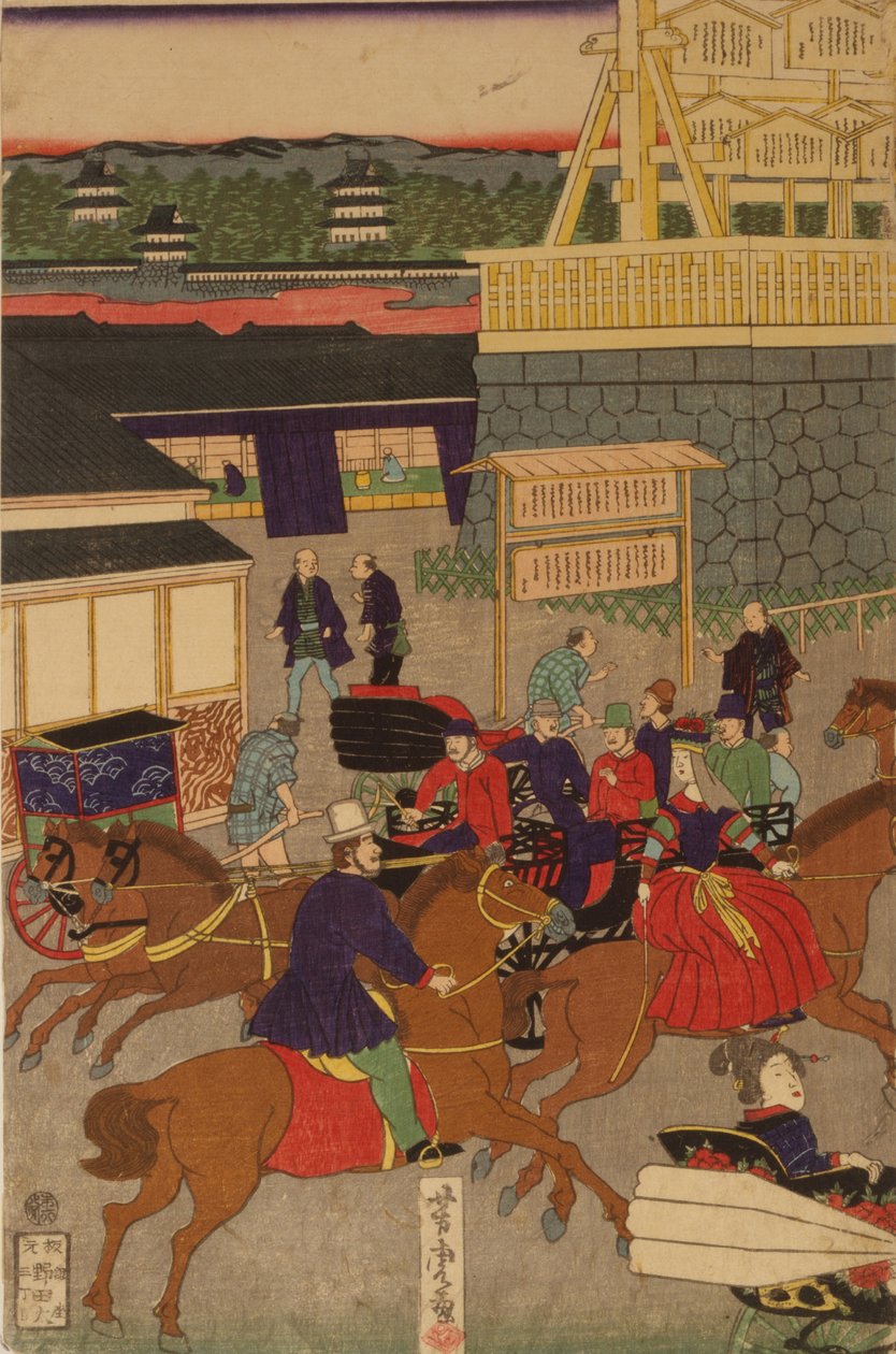 F ぉ Yeni satış g Nihonbashi seti c Zemin sıcaklığı f ve kal. Toi Nihonbashi versiyonu İngilizce şekil T teorisi ptych by Utagawa Yoshitora