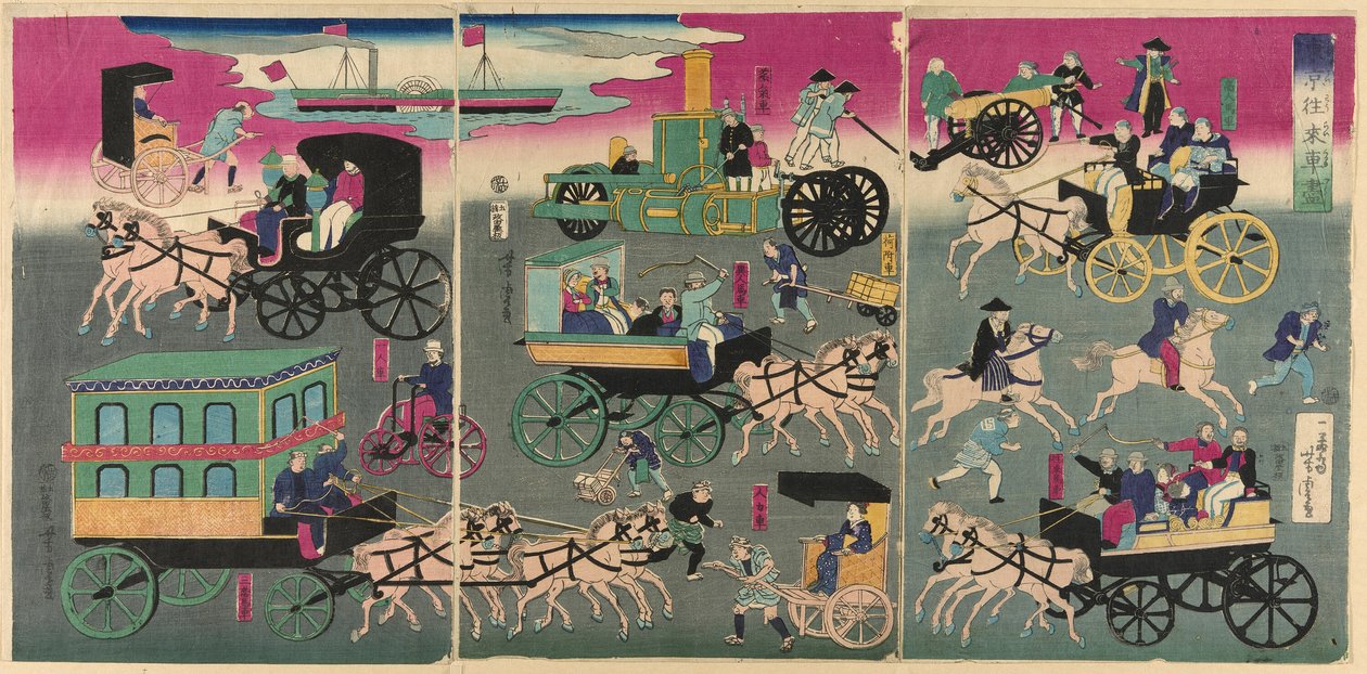 Tokyo Sokaklarındaki Araçlar (Tokyo orai kuruma zukushi) by Utagawa Yoshitora