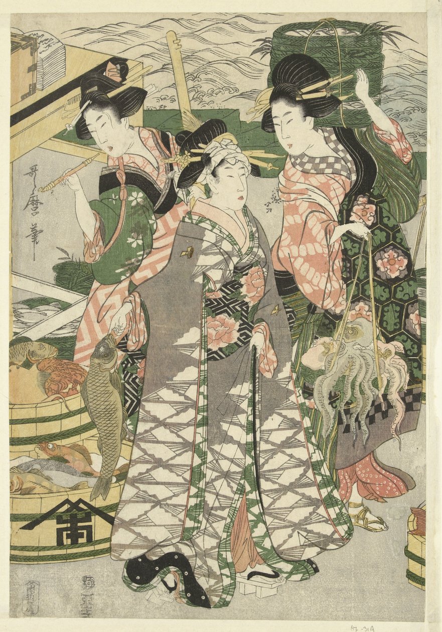 Shiba sahilinde balık pazarının görünümü [Shiba] hayır ura uoichi no zu by Utamaro (II) , Kitagawa