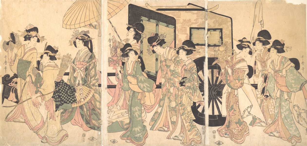 Bir Arabayı Çevreleyen Bayanlar. by Utamaro II