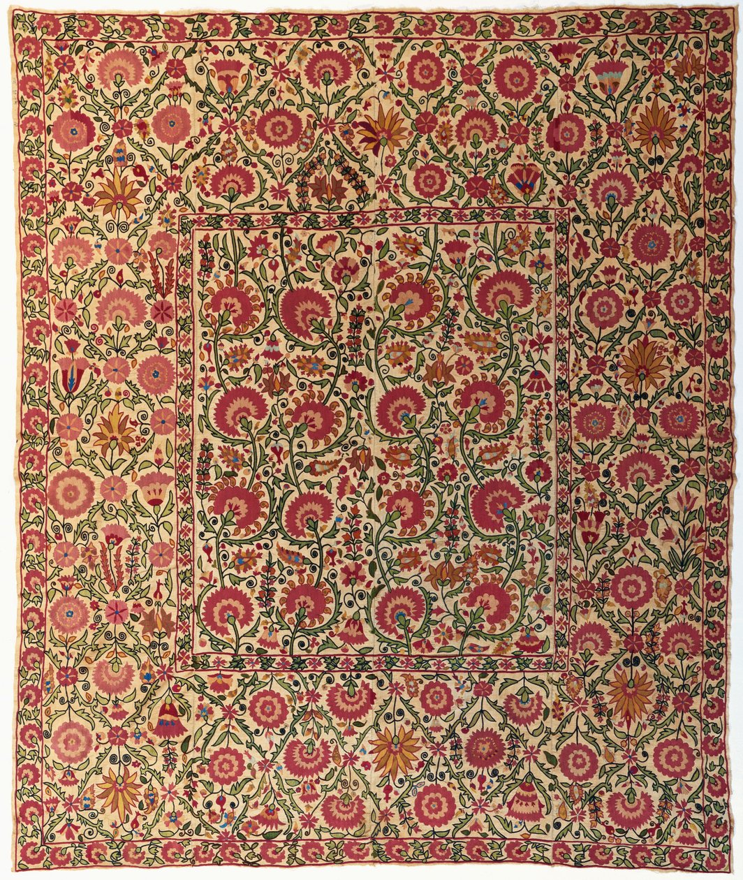 Keçeli ipeklerle işlenmiş bir Susani by Uzbek School