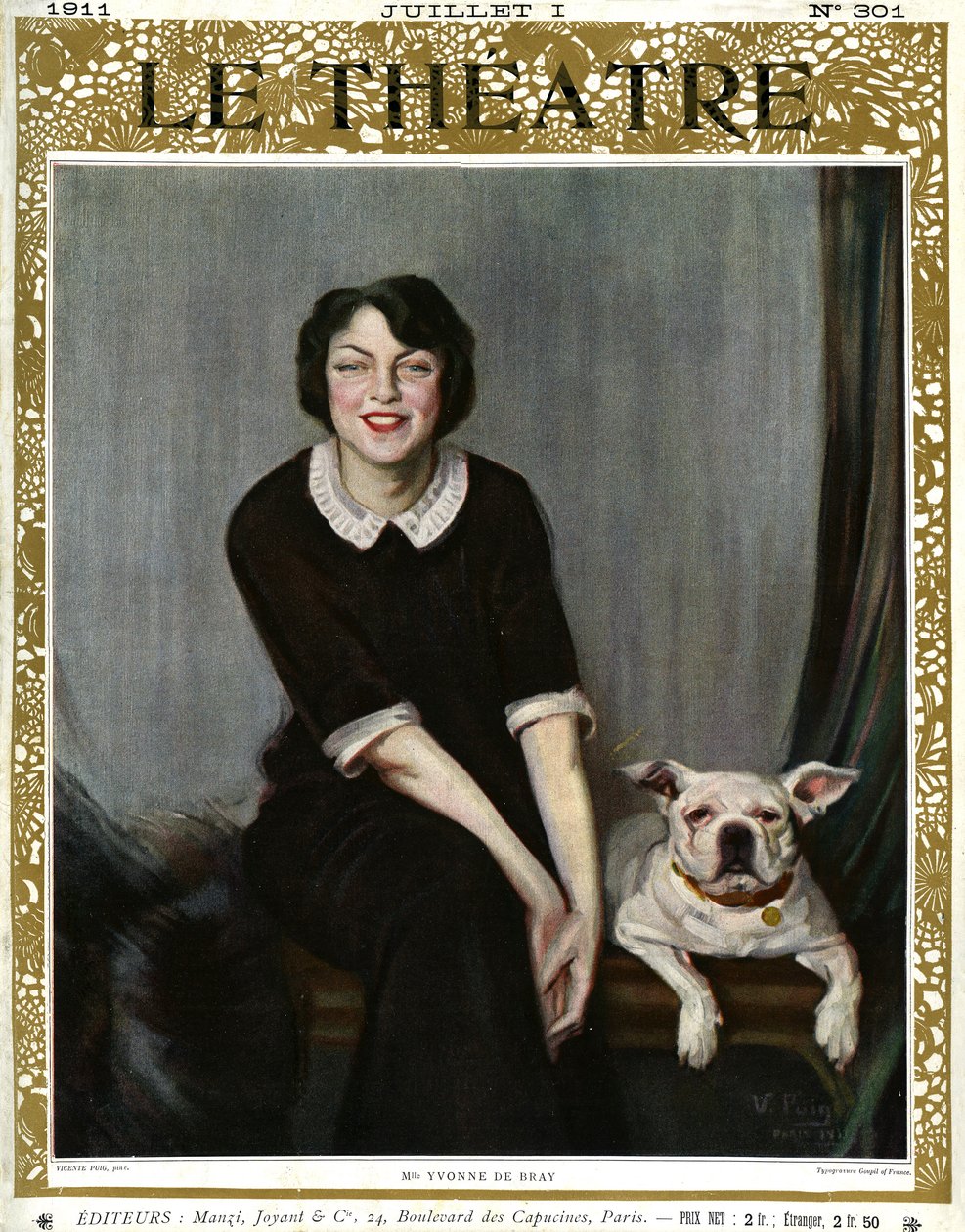 Yvonne De Bray, köpekle portre by V. (after) Puig