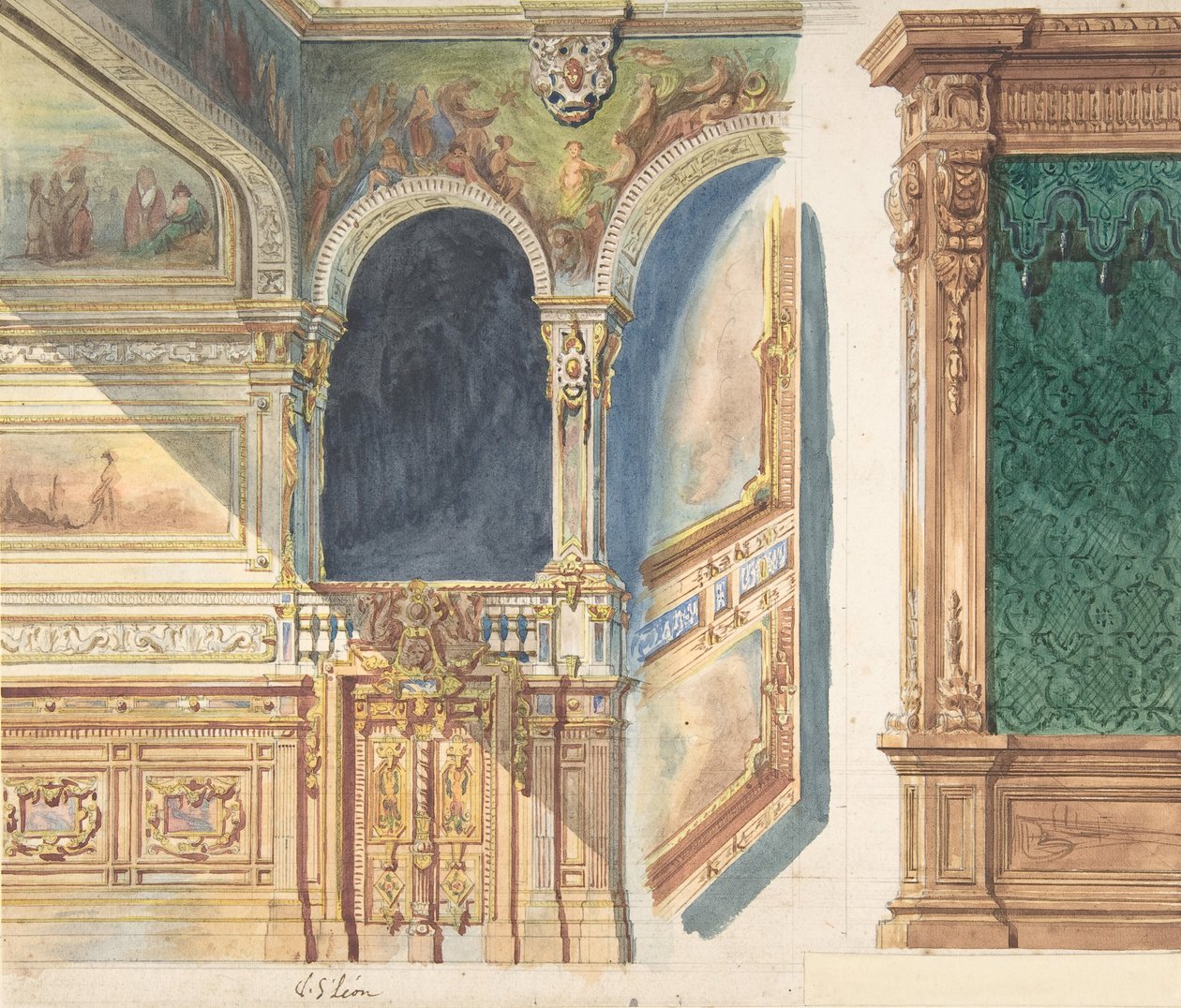 Bir İç Mekan Tasarımı, muhtemelen bir Tiyatro, ca. 1860-80. by V. S. Léon