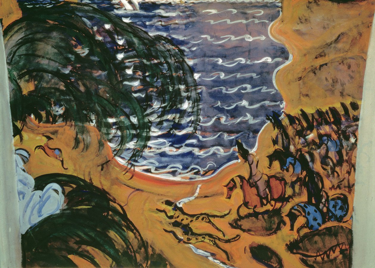 Bale Scheherazade için bir perde tasarımı için eskiz, 1910 (karton üzerine tempera) by Valentin Aleksandrovich Serov