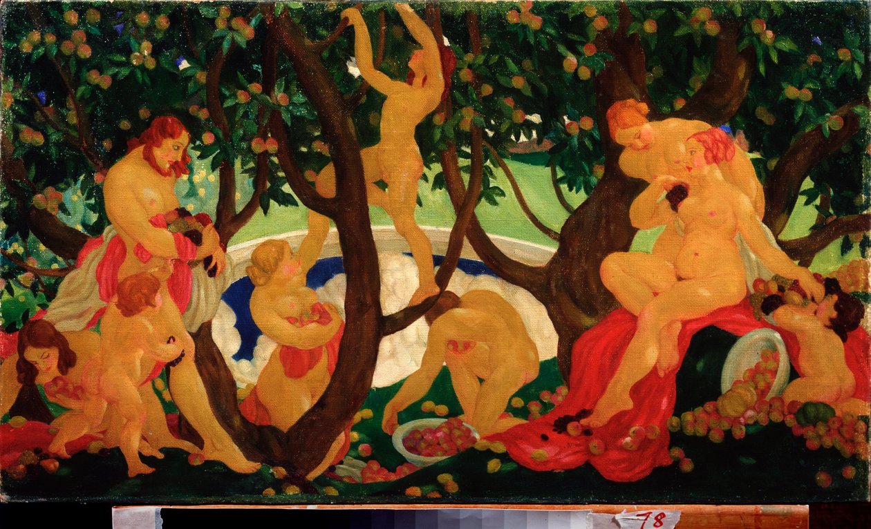 Elmaları Paylaşmak (Elma Toplama) - Valentin Alexandrovich Yakovlev (1887-1919), tuval üzerine yağlı boya by Valentin Alexandrovich Yakovlev