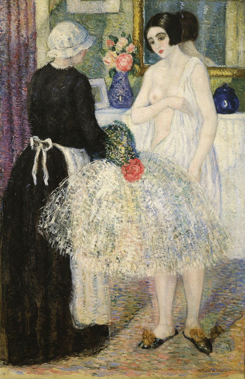 En El Camerin, c.1920 (tuval üzerine yağlı boya) by Valentín Thibon de Libian