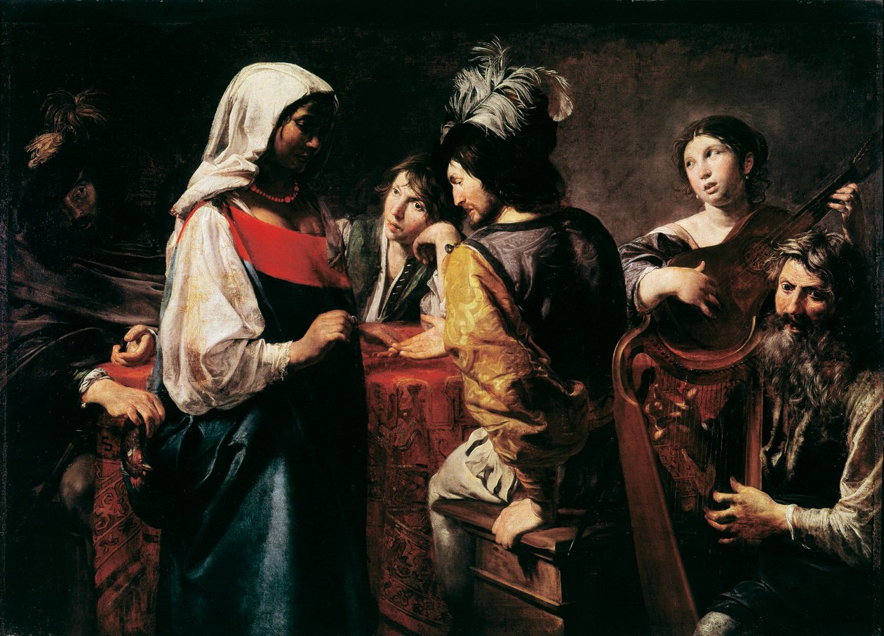The Fortune Teller Tablosu Jean Valentin de Boulogne (1594-1632) Boyut 125 x 175 cm Paris, Louvre Müzesi by Valentin de Boulogne