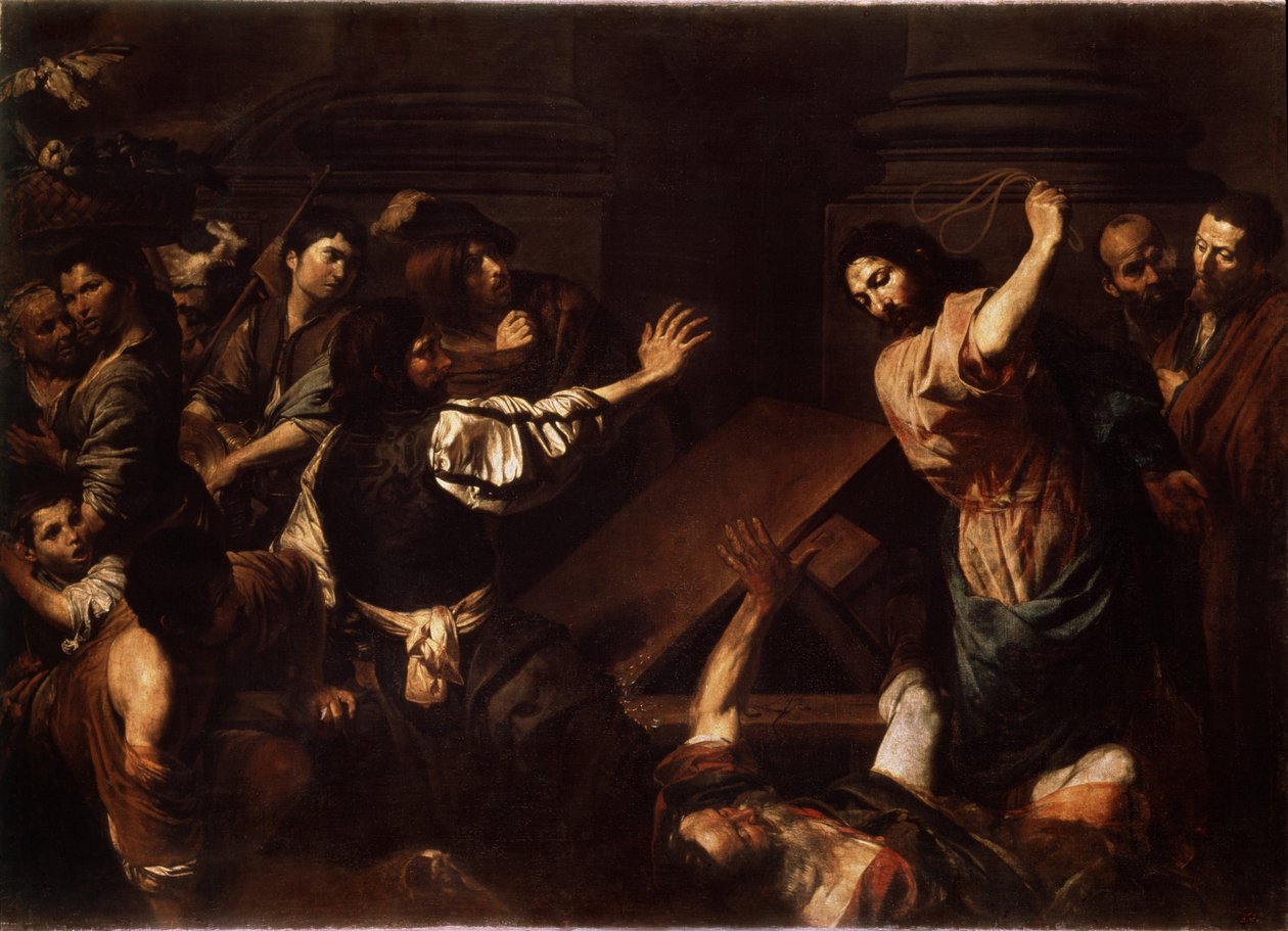 "Mesih Tefecileri Tapınaktan Çıkarıyor" (Mesih Tefecileri Tapınaktan Çıkarıyor) Tablo Valentin de Boulogne (1591-1632) 1620-1625 Boyut 192x266.5 cm Hermitage Müzesi, Saint Petersburg by Valentin de Boulogne