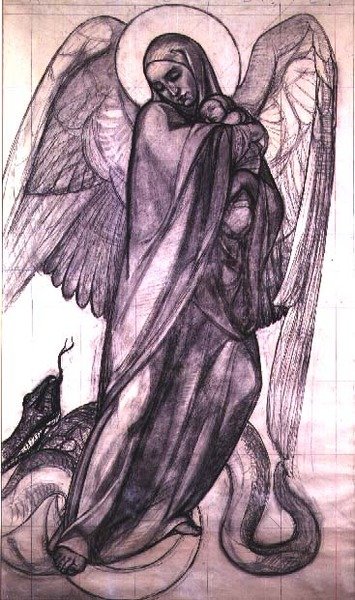 Mahşerin Bakiresi, 1925 (kağıt üzerinde kömür ve kurşun kalem) by Valentine Reyre