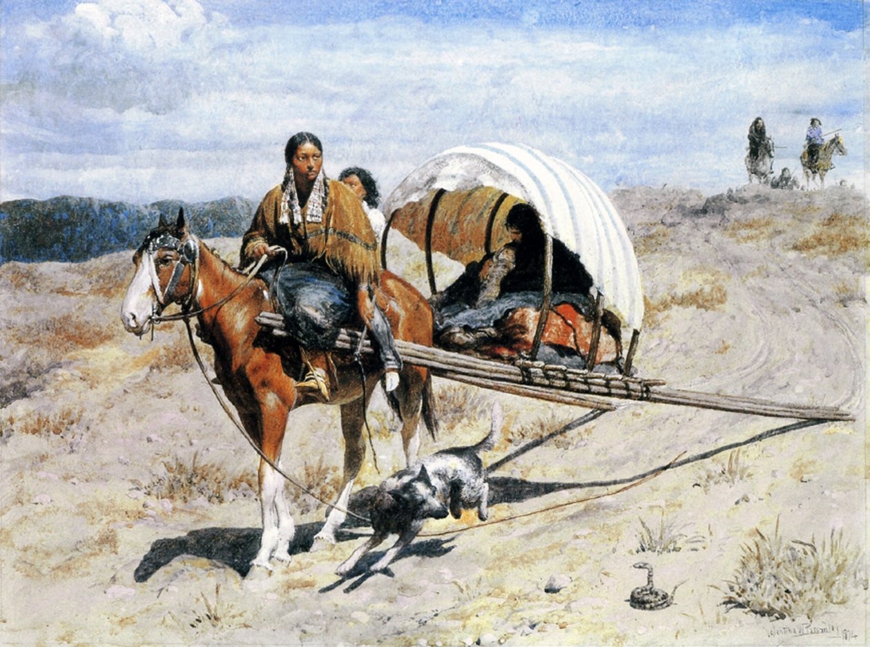 Indian Crow Family on the Trail, 1874 (wc, ouache ve kağıt üzerine mürekkep) by Valentine Walter Lewis Bromley