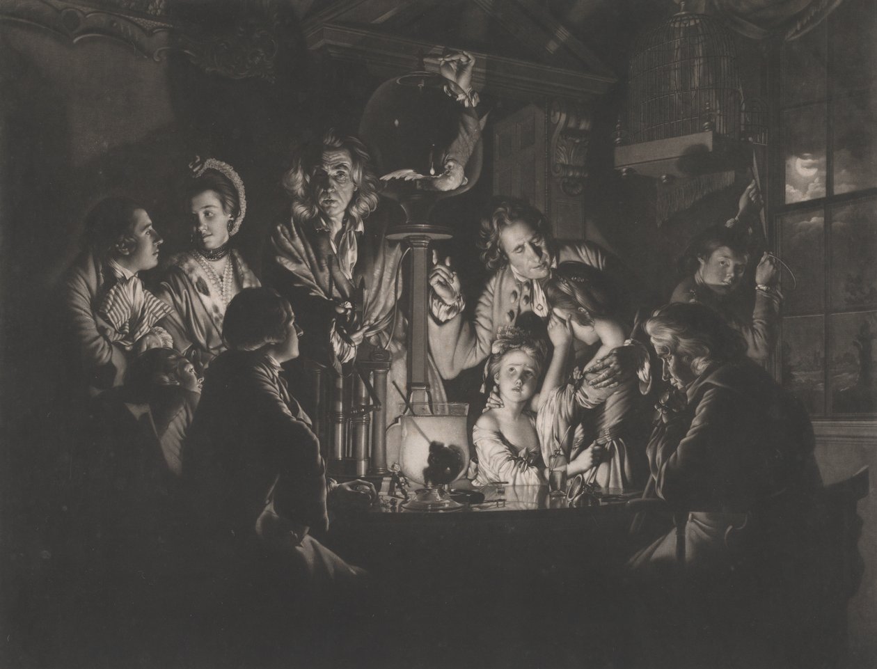 Hava Pompası Üzerinde Deney Yapan Bir Filozof, 1769. by Valentine Green