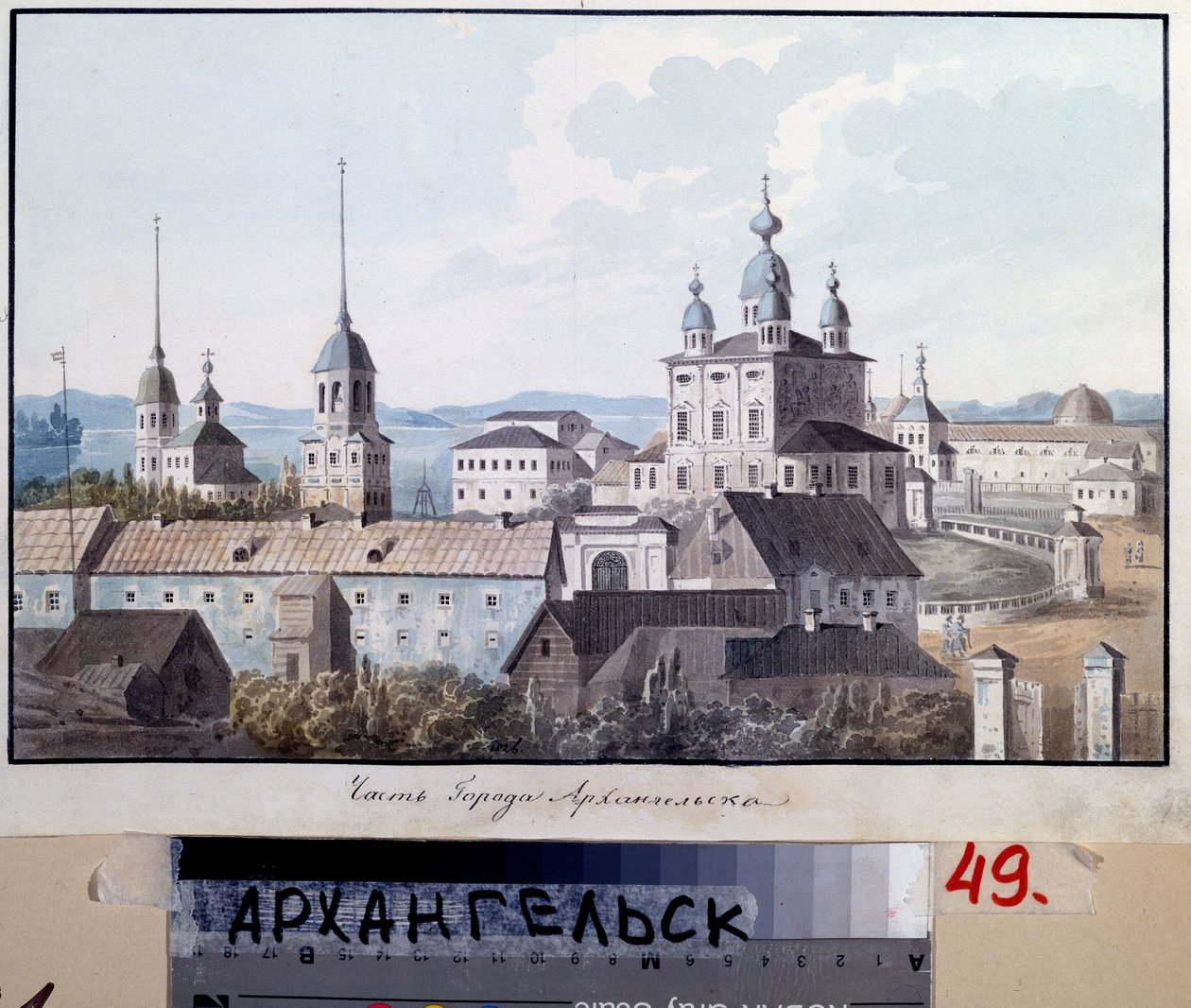 Arkhangelsk şehrinin görünümü (Rusya) (Arkhangelsk şehrinin görünümü). Valeri Yemelyanovich Galyamin (1794-1855), kağıt üzerine sulu boya çalışması by Valeri Yemelyanovich Galyamin
