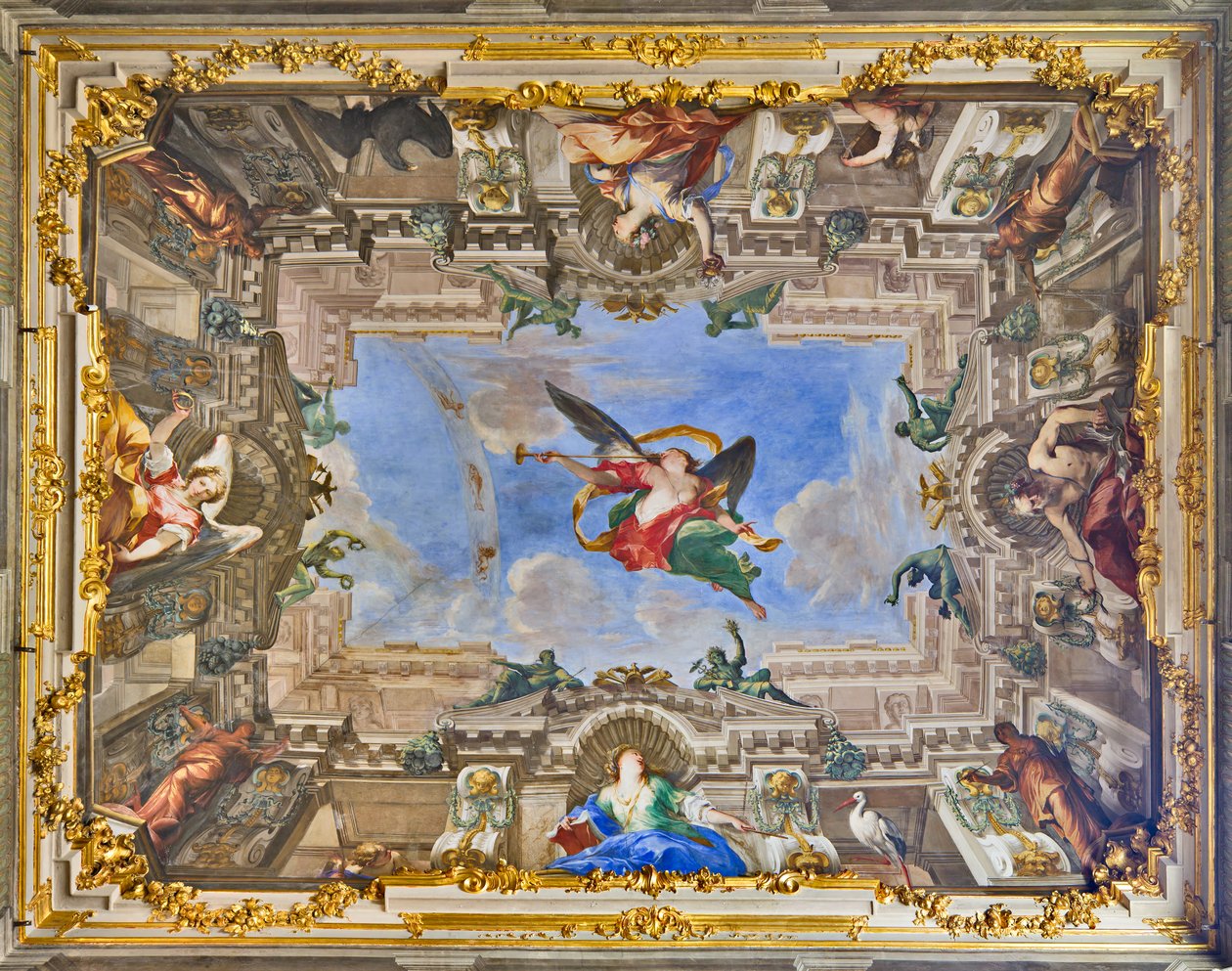 Balbi Ailesi Şöhret Salonundan Şöhret Alegorisi ve Alegorik Figürler (fresk) by Valerio and Mariani Giovanni Maria Castello