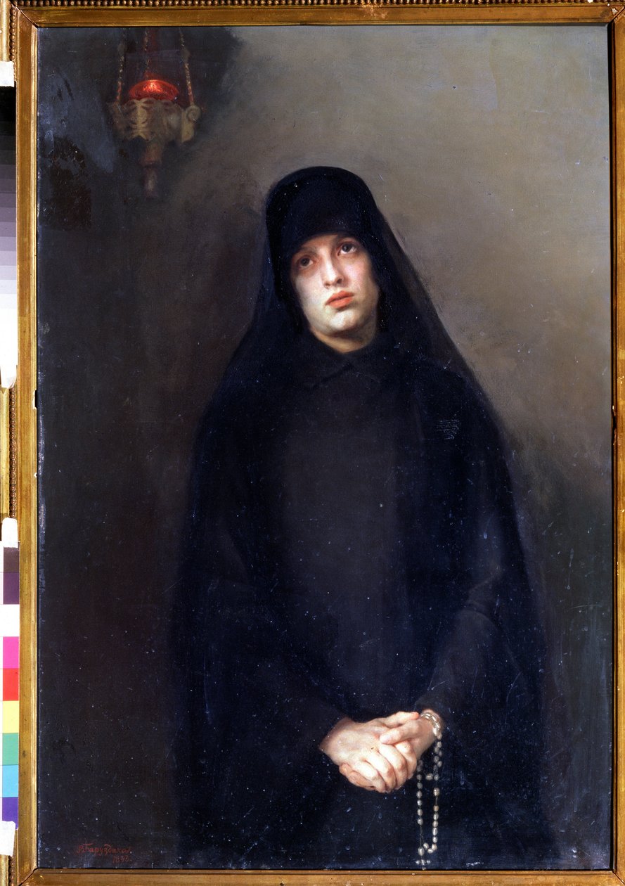 Bir rahibe (Bir rahibe). Varvara Matveyevna Baruzdina'nın (1862-1941) tablosu. Tuval üzerine yağlıboya by Varvara Baruzdina