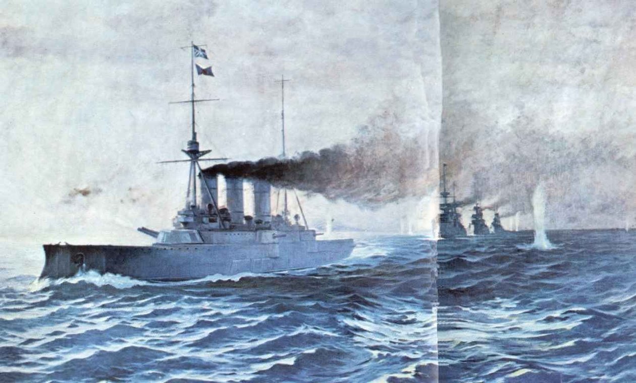 The Naval Battle of Elli, 13 December 1912 painted in 1913 by Vassileios Chatzis 1865-1915, from the Naval Museum of Greece, in Piraeus. It shows the cruiser Averof in front, with the three old battleships Hydra, Spetsai and Psara following, firing at the by Vasileios Hatzis