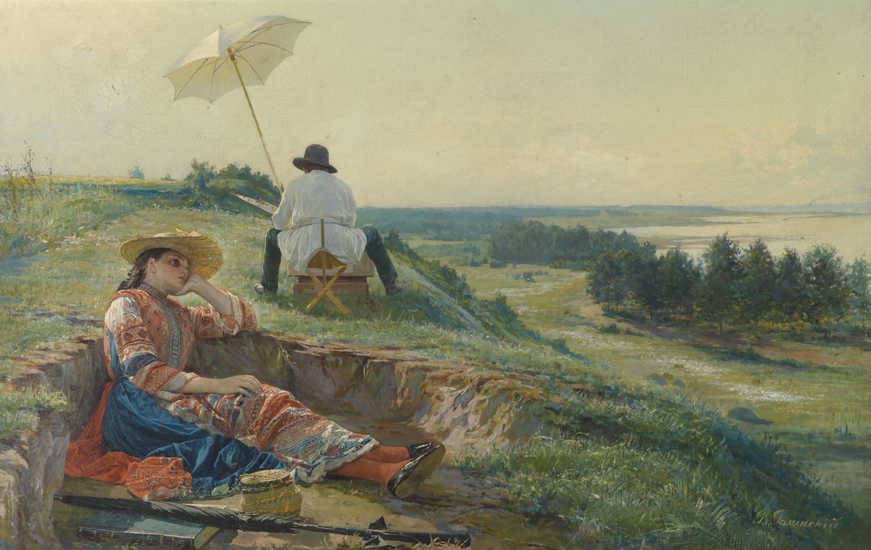 Sıcak bir yaz günü (Sanatçı iş başında) by Vasili Andreyevich Golynsky