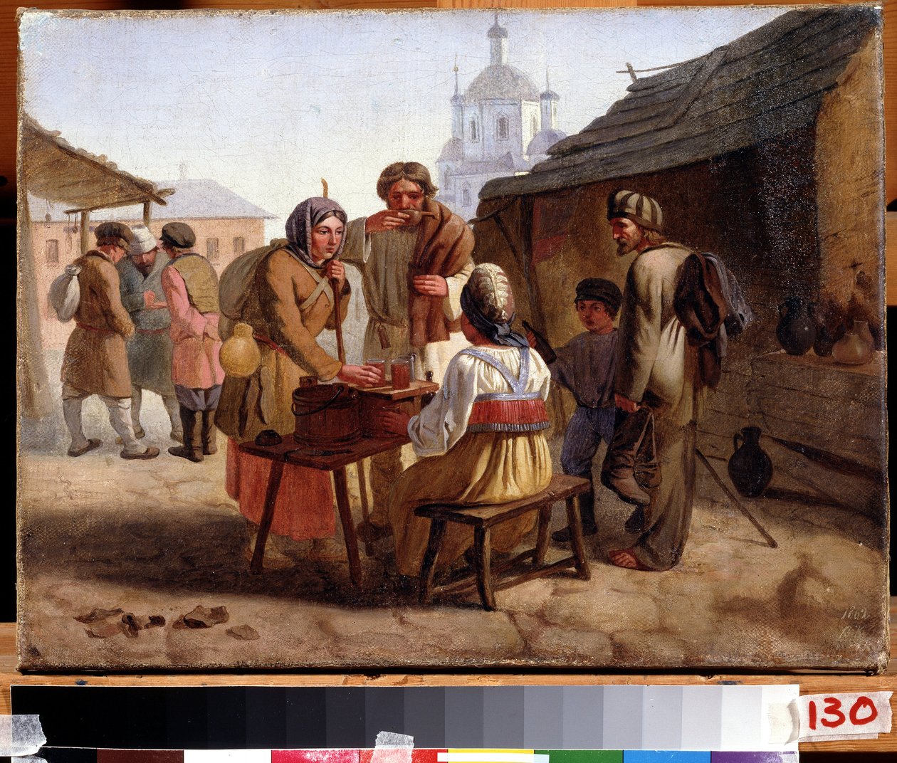 ""Seyahat eden bir kvas satıcısı"" Kwas (veya kwass), Rusya ve Doğu ülkelerinde popüler olan biraya benzer bir içecektir. Tablo Vasili Yefimovich (1839-?) 1862 Çuvaş Cumhuriyeti Devlet Sanat Müzesi, Cheboksary by Vasili Efimovich Kallistov