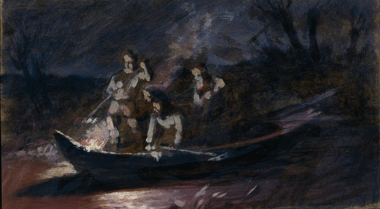 Gece zıpkınla balık avı, 1870