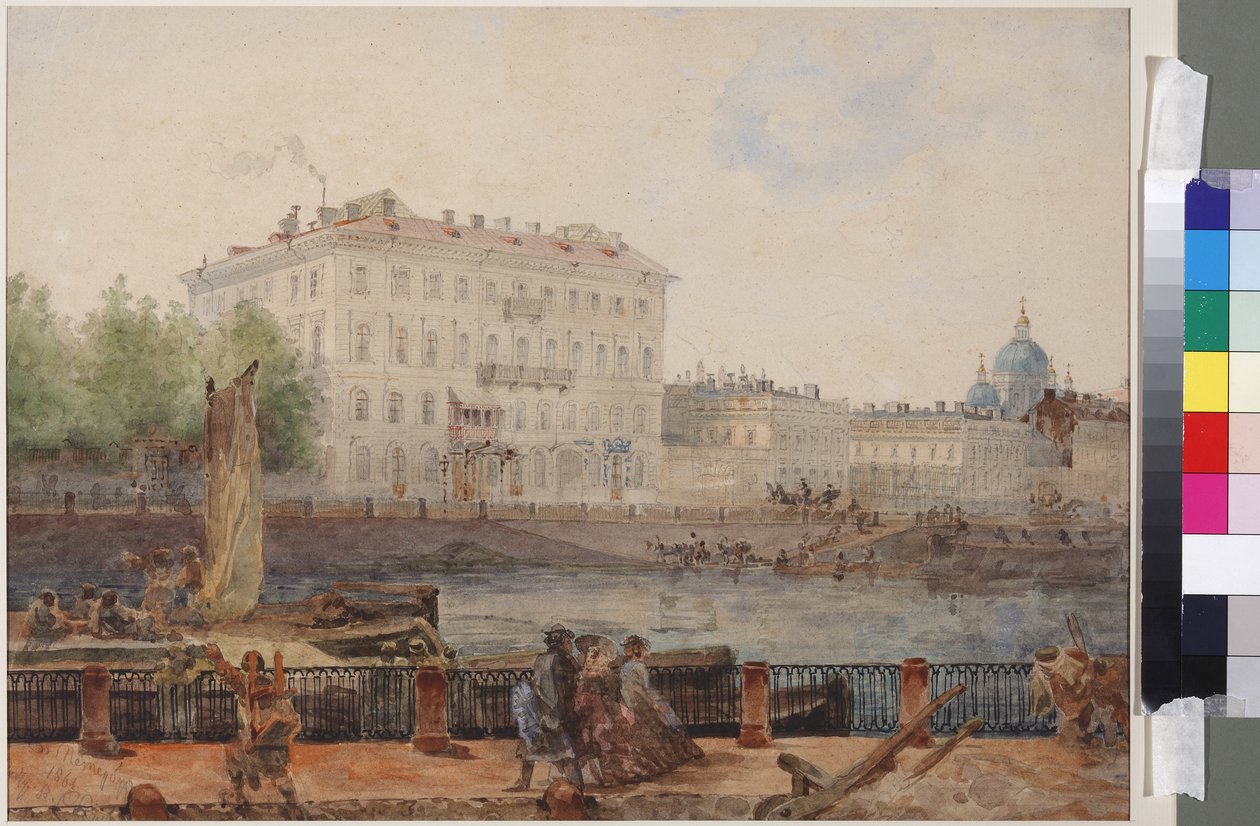 Fontanka setindeki M.D. Tarasova Evi, Sadovnikov, Vasily Semyonovich (1800-1879). Kağıt üzerine suluboya by Vasili Semenovich Sadovnikov