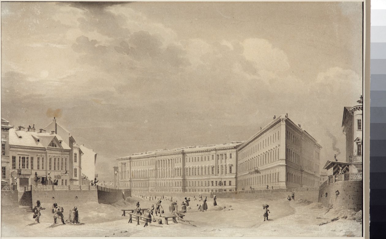 Petersburg. Sadovnikov, Vasily Semyonovich (1800-1879) tarafından Moika Nehri setinde Genelkurmay binası. Kağıt üzerine suluboya, 1833