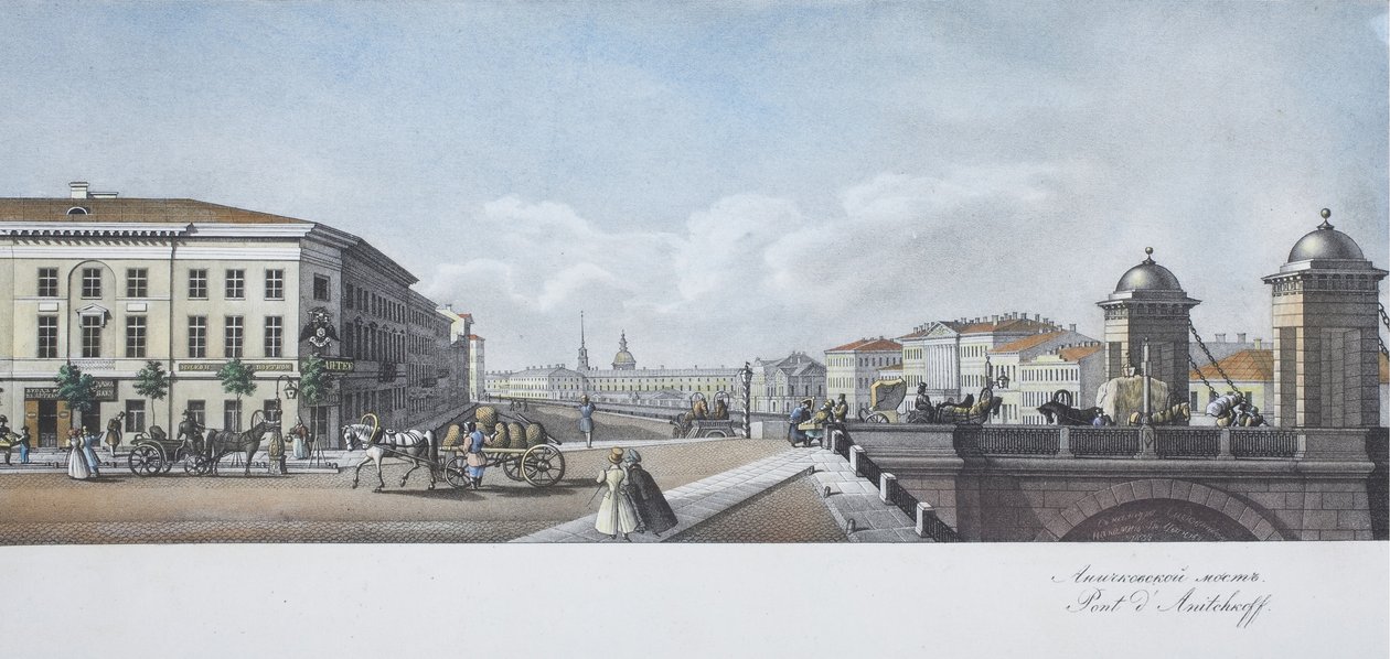Anichkov Köprüsü Nevsky Prospekt panoramasından by Vasili Semenovich Sadovnikov